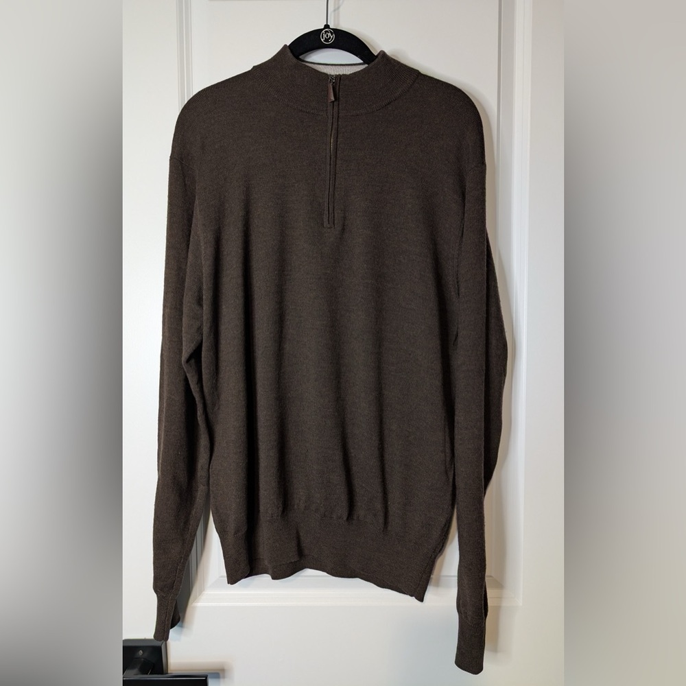 Peter Millar Men’s 100% Merino Wool Chocolate Brown 1/4 Zip Sweater Size Medium